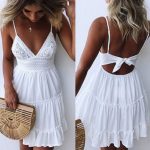 Lovely Summer Sleeveless V-Neck Bow Backless Mini Ruffles Beach Dresses For Women Ladies - B / XL / China