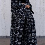 Sexy Print Split Joint Plus Size Overcoat - Black / 3XL