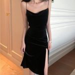 Simone Sexy Velvet Nightclub Dress - Black / S