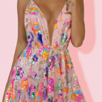 Victorias voguevictoria'svogue 2021 Sleeveless Floral Sequined Pink Sexy Party Dress Deep V Neck Backless Short Night Club Out Summer