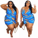 Women clothing dress summer 2022 fashion Casual print loose sleeveless sexy dresses - Blue / XL