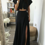 Black Solid Top& Side Slit Set