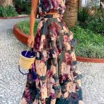 Chiffon Print Sling Top + Lotus Leaf Long Skirt Suit
