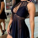 Cisscross Backless Lace-up Crochet Lace Sheer Mesh Babydoll
