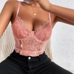 Contrast Mesh Eyelash Lace Cami Bodysuit