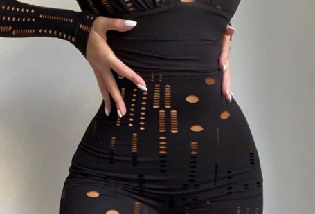 Fashion Sexy Solid Ripped Hollowed Out V Neck Skinny Jumpsuits