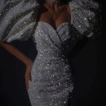 Ladies Sexy Super Shiny Puff Sleeve Party Dress S-3XL - Sliver / M