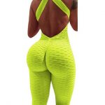 Sexy Halter  Tracksuit Jumpsuit High Waist Play Suit Slim Sport Backless Top Running Sportswear Pants Push up Jumpsuit - style1-yellow / S