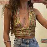 Vintage Printe Vest Corset Summer Beach Clothes Women Cross Sling Crop Top Sexy Sleeveless Y2K Camisole Backless Halter Top 90S, D / 1254 / S