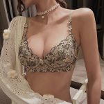 European Style Bra Briefs Set Sexy Lace Underwear Fashion Push Up Comfort Brassiere Women's Diamond Small Bra Sexy Lingerie - Brown set / 70B