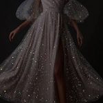 Prom Dress Ladies Sexy Super Shiny Puff Sleeve Party Dress S-3XL, Sliver / L