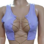 Red Black White Metal Chain Sleeveless Crop Top Sexy Clubwear Women Adjustable Lace Up Hollow Out Tank Tops Tees Camisole 1023 Purple-M