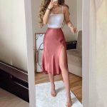 Fashion Women Two Piece Set Party Wear Solid Spaghetti Strap Cropped Top & Midi Slit Skirt Sets - green / L