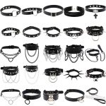 Lianfudai Sexy Punk Egirl Choker Collar Leather Choker Bondage Cosplay Goth Jewelry Women Gothic Male Necklace Harajuku Accessories - Punk Black-29