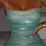 Light Green Sexy Off The Shoulder Sleeveless Spaghetti Strap Sling Dress Mini Solid Dresses