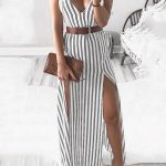 sexy v-neck striped split-side maxi dresses🔥30% OFF USE CODE 30PIN🔥