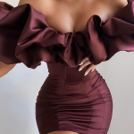 Sheath / Column Sexy bodycon Homecoming Cocktail Party Dress Off Shoulder Short Sleeve Short / Mini Polyster with Ruffles - US 22Plus  / UK 26 / EU 52 / Burgundy