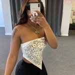 Women Clothing Nightclub Sexy Printed Tube Top Handkerchief Top - L / Red