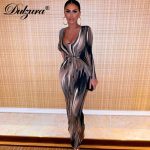 women's midi dress long sleeve bodycon sexy bandage bodycon clothes party dinner Dress - Pink / L