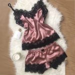 Women's Sleep Lounge Sexy Lingerie silk satin Nightwear Fashion Loose Lace Sleepwear - Coral Red / XXXL