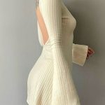 Backless Knitted Long Sleeve Mini Dress