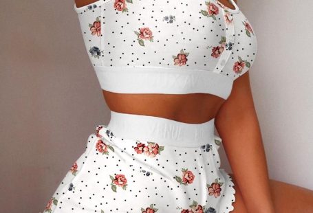 Floral Print Frill Hem Cami Set - white / XL