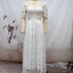 2023Casual elegant slim sexy dress, Dress Sexy Short Sleeve Banquet Princess Dress Lace Dress Mid length White-S