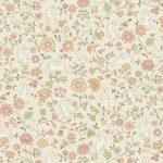 Beige Stylish Flowers with Bunny & Birds Floral Wallpaper R7785