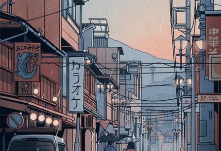 A rainy morning in Japan. (Another background study drawing of mine) - Drawing, DIY & Crafts