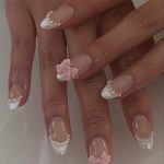 ACRYLIC + GEL NAILS WITH BOWS + PEARL EMBELISHMENTS  ₊✩‧₊˚౨ৎ˚₊✩‧₊