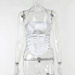 Autumn New Sexy Hot Girl Vest Temperament Slim Satin Tube Halter Neck Tunic Top Women's Club Clothing Vestidos WHITE-S