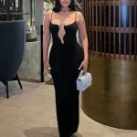 Black Deep V Suspender Dress