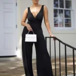 Black Sexy Deep V Backless Sleeveless Jumpsuit