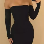 Black Sexy Dew Shoulder Long Sleeves Hollow-out Mini Dress