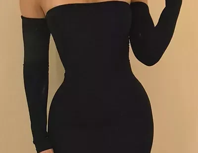 Black Sexy Dew Shoulder Long Sleeves Hollow-out Mini Dress