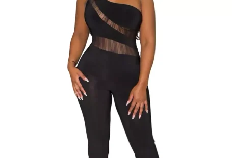 Black Sexy One-Shoulder Mesh Patchwork Jumpsuit
