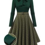 Dark Green 1950s Plaid Knitting Dress