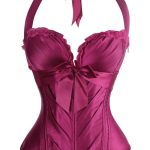 Elegant Halter Floral Print Satin Overbust Corset Lace up Bustier Waist Cincher Body Shaper Corsets and bustiers Espartilho Red-S