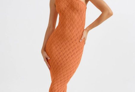 Fashion Hollowed-out Knitted Dress Women - Apricot / S