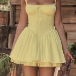Lace Stitching Corset Ruched Mini Dress - Red Flower / XL