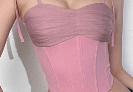 Mesh Paneled Tie Strap Corset Top