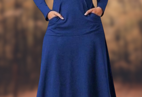 Miya® | Robe longue décontractée à manches longues, encolure ronde et poches - Marron / S