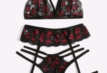 Nwt * 3 Piece Red Black Lace Lingerie Set * Size Medium | Color: Black/Red | Size: M