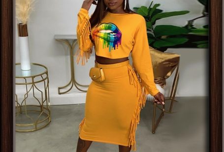 Pure Color Fringed Fashion Sexy Skirt Suit