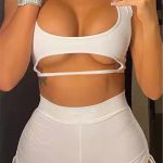 Sexy Casual Solid Hollowed Out Draw String U Neck Sleeveless Two Pieces White-M