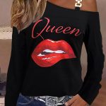 Sexy Color Block Patchwork Oblique Collar Tops - Black / L