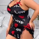 Sexy Living Print Slit Spaghetti Strap Plus Size Sleepwear
