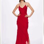 Sexy Low Back Long Slit Dress Sexy Slim Straps Chiffon Ruffled Dress