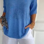 Solid Color Knitted V-neck Top - purple / 5XL(US 22)