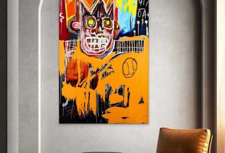 Tableau Jean Michel Basquiat Orange Sports Figure - 80x120cm / Toile tendue sur châssis